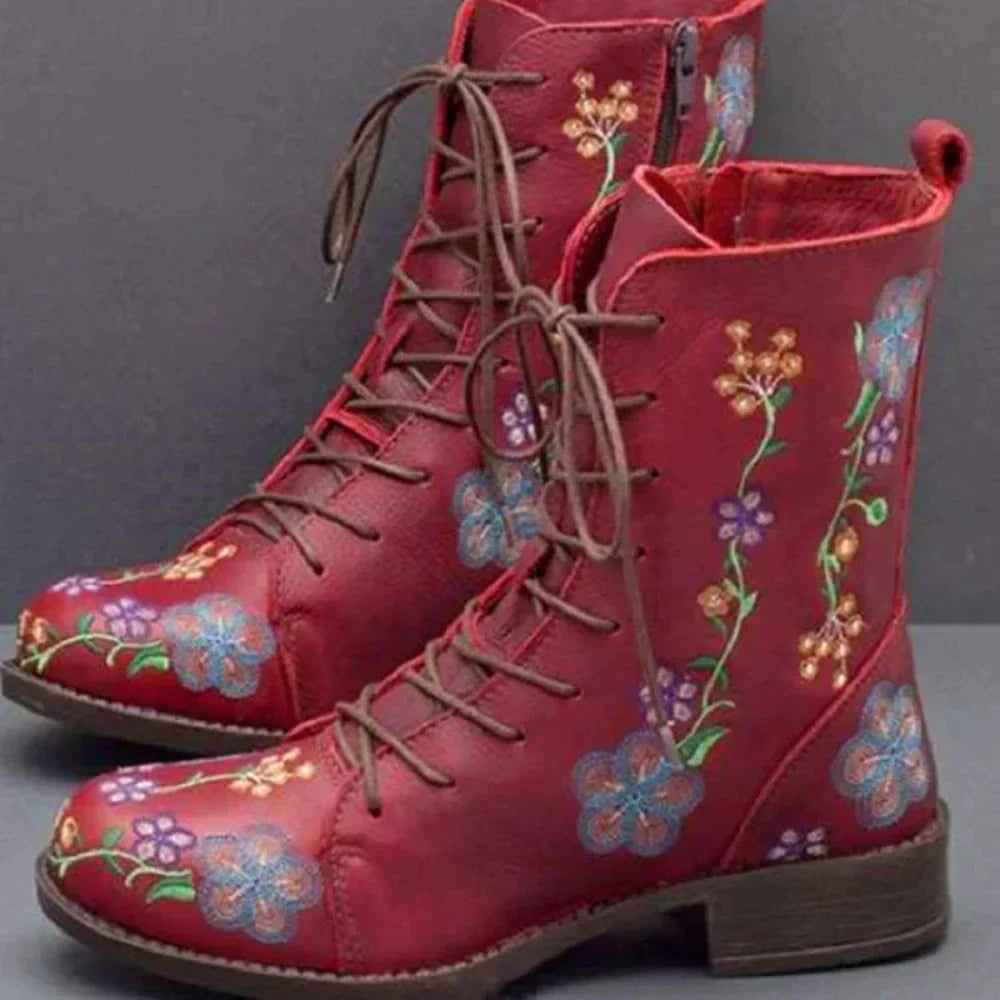 LM | Casual floral lace-up boots