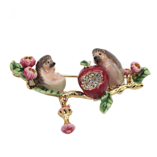 Hedgehogs Eating Apple Brooch