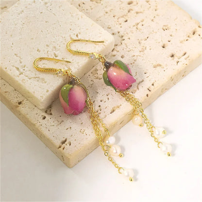 Pearl & Rose Drop Earrings