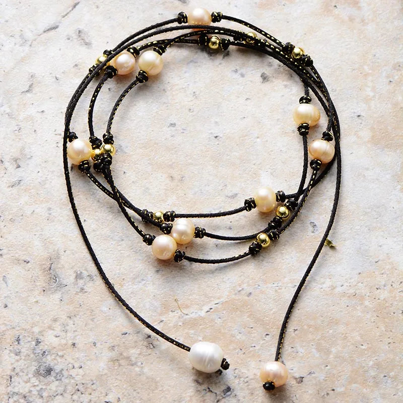 Black String Pearl Necklace