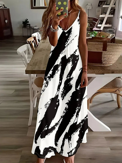 EP | 2024 New Vintage Ethnic Print Ladies Elégante robe d'été Ladies Casual Robe sans manches Street Fashion Ladies Long Dress