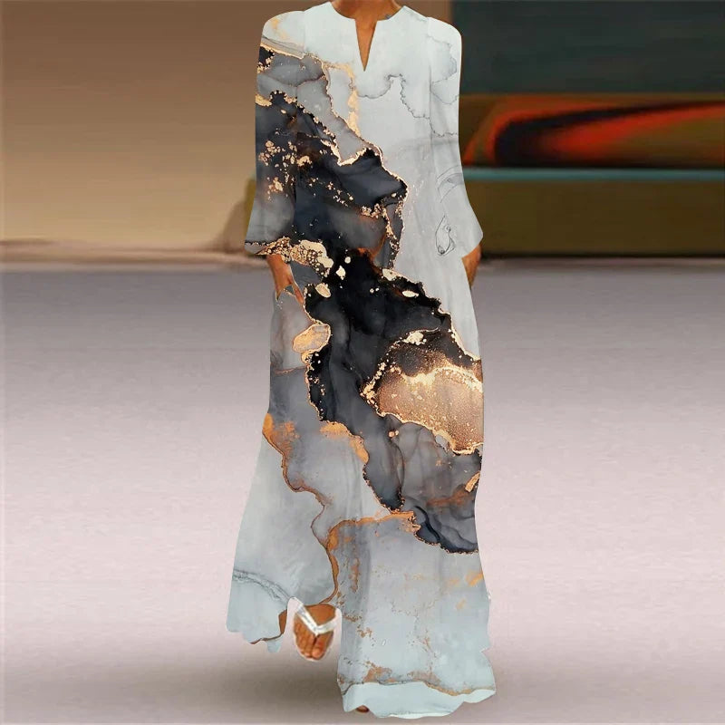 EP | 2024 Européenne et Américaine Transfrontalière Femme Nouvelle Robe Col en V Manches Longues Sexy Imprimé Grand Sac Robe Commerce Extérieur