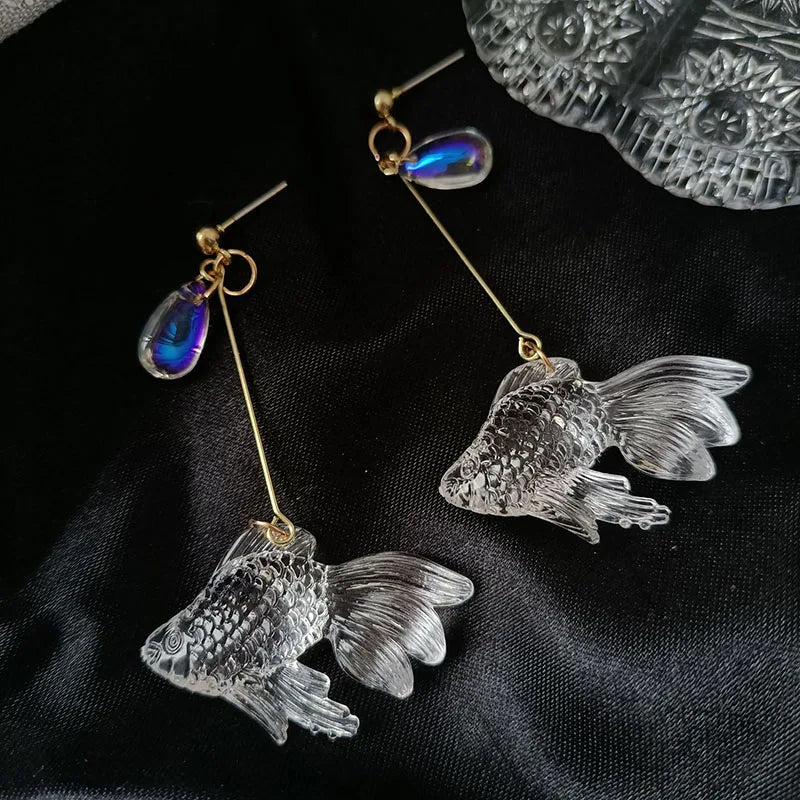 Transparent Goldfish Dangle Earrings