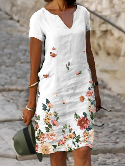 EP | 2024 Eté Elégante Femme Robe Oversize Imprimée Col en V Femme Printemps Tendance Plage Mode Décontractée Vêtements Libres Femme