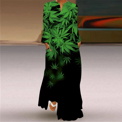 EP | 2024 Européenne et Américaine Transfrontalière Femme Nouvelle Robe Col en V Manches Longues Sexy Imprimé Grand Sac Robe Commerce Extérieur