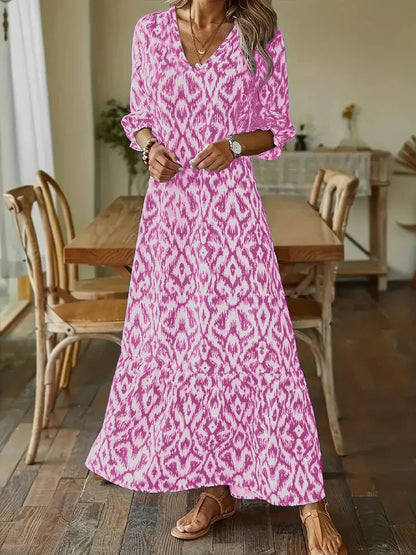 EP | 2024 européenne et américaine transfrontalière AliExpress automne et hiver fashionista douce lâche v-cou d'impression mi-manches robe longue