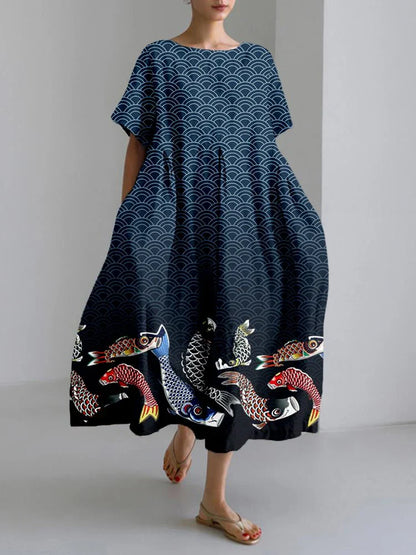 EP | 2024 Nouvelle Femme Col Rond Longue Robe Loisir Été Grande Taille Frais Poisson Imprimé Robe Route Vacances Manches Courtes
