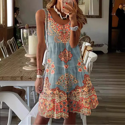 EP | 2024 Nouveau européen et américain d'été imprimé sans manches col V robe gilet de mode de vacances robe imprimée pour les femmes