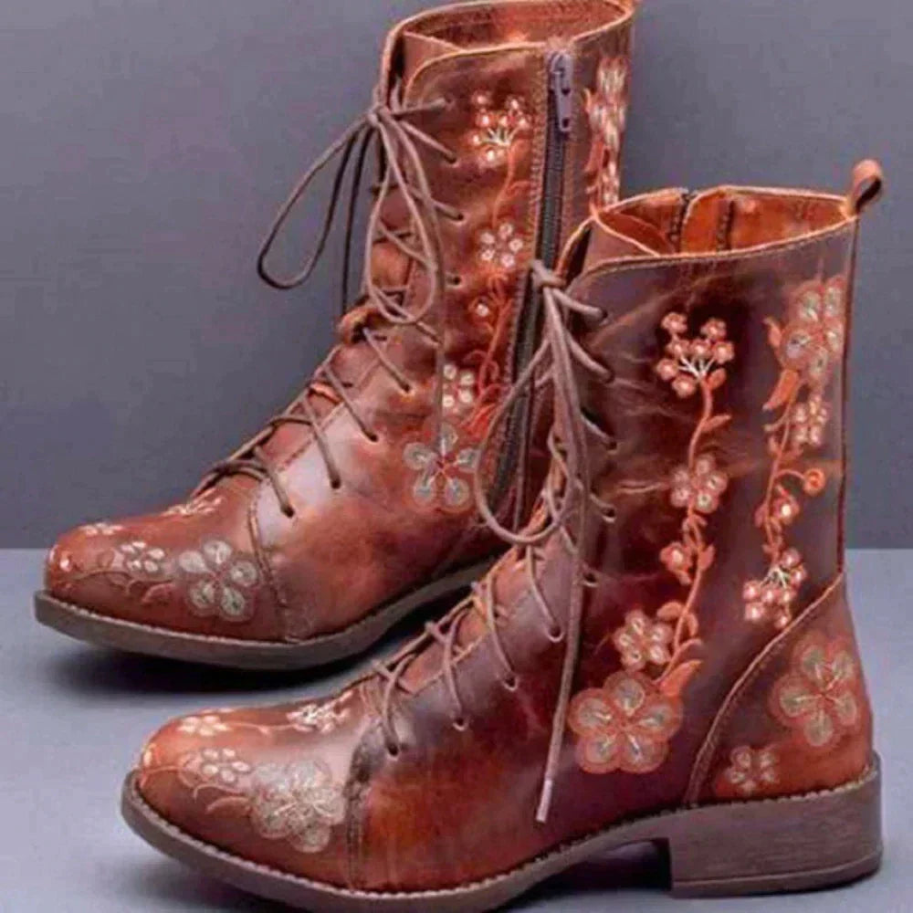 LM | Casual floral lace-up boots