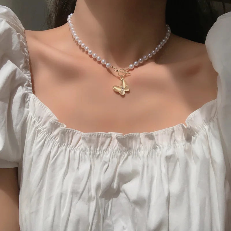 Vienkim Baroque Style Necklace Neck Chains for Pearl Simple Hip Hop Metal Choker Punk Clavicle Chain Jewelry