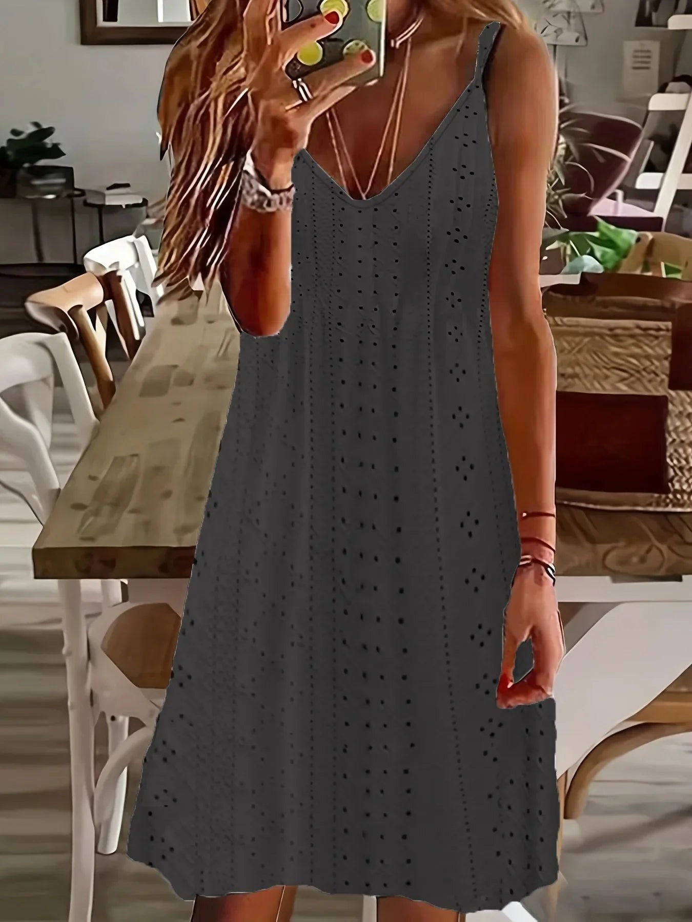 EP | 2024 AliExpress Europe et Etats-Unis Plus Size Femme Eté Nouveau Décolleté Jacquard V-cou Sangles Robe Unicolore