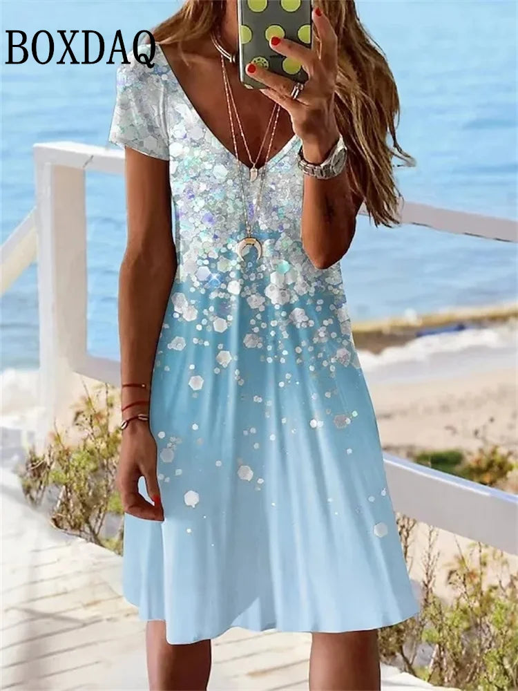 EP | 2024 Manches courtes femmes nouvelle robe pull d'été mode plus-size robe casual loose v-cou femmes été imprimé robe de fête
