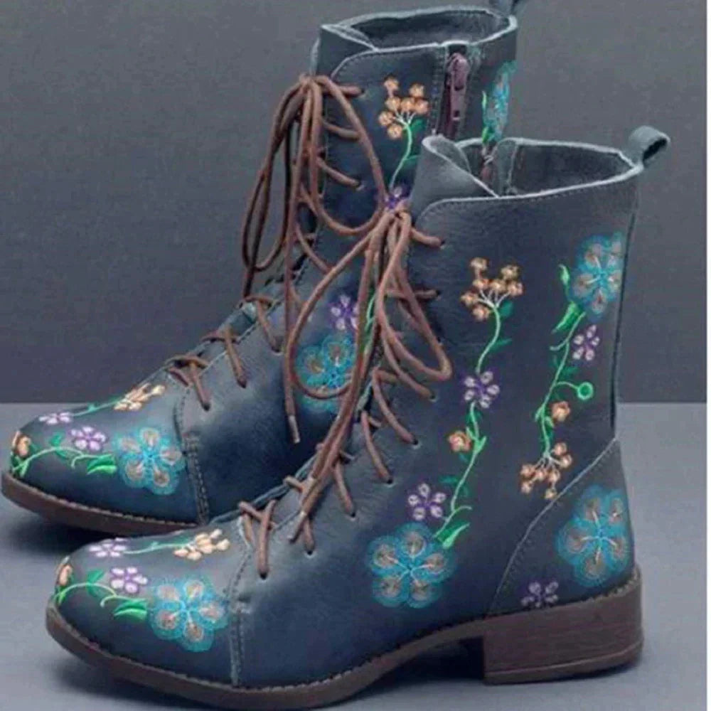 LM | Casual floral lace-up boots