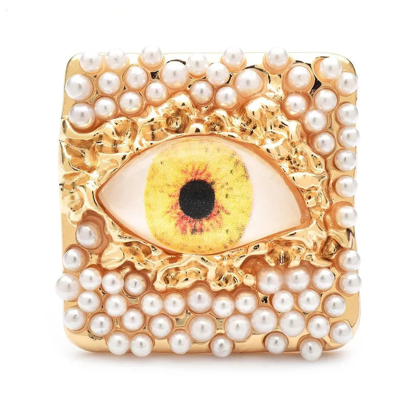 Pearl and Eye Square Brooch