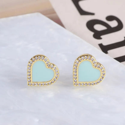 European and American Jewelry Enamel Glaze Sweet Threedimensional Love Heartshaped Earrings