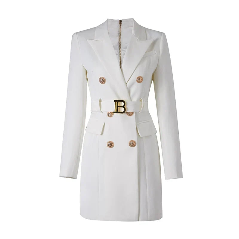LM | classic blazer dress for the office with belt and luxury buttons