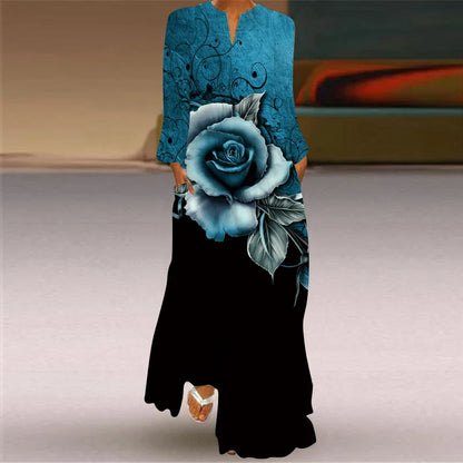 EP | 2024 Européenne et Américaine Transfrontalière Femme Nouvelle Robe Col en V Manches Longues Sexy Imprimé Grand Sac Robe Commerce Extérieur