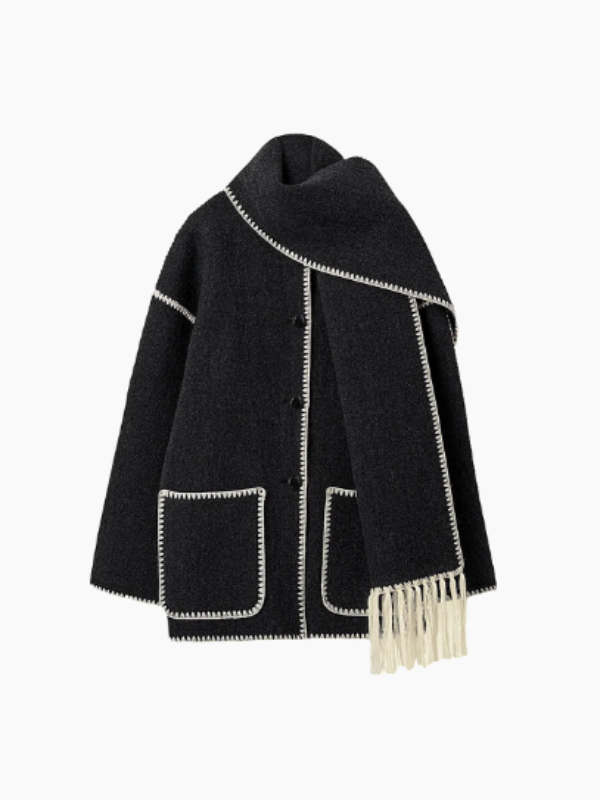 LM | warm coat with tassel scarf