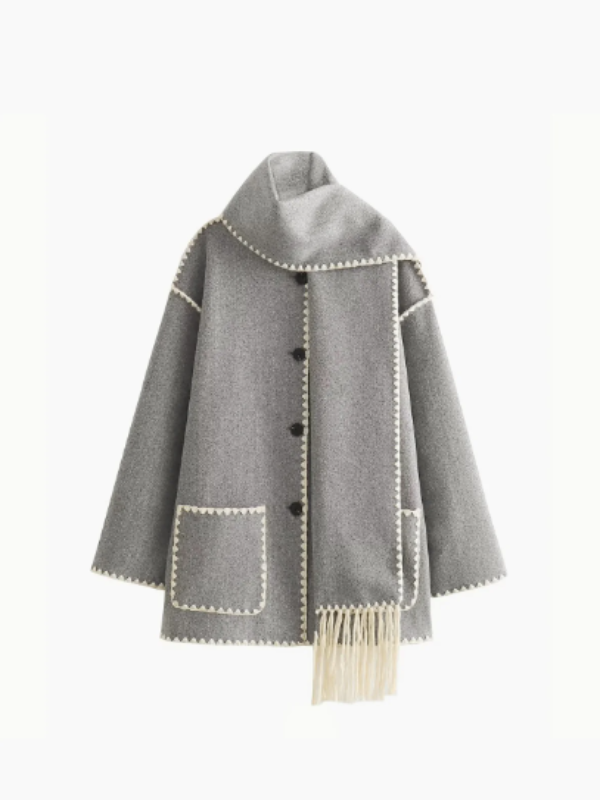 LM | warm coat with tassel scarf
