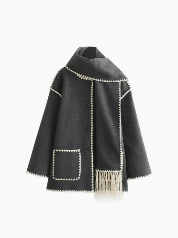 LM | warm coat with tassel scarf