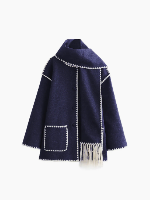 LM | warm coat with tassel scarf