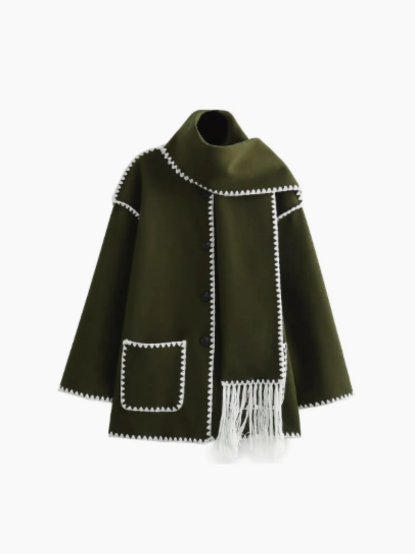 LM | warm coat with tassel scarf