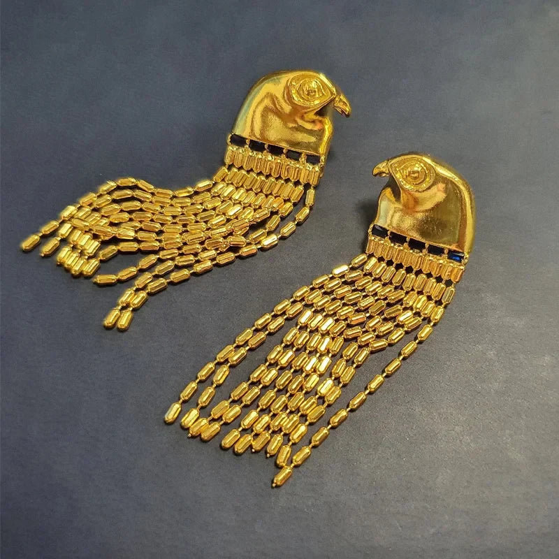 14k Gold Plated Eagle Tassel Earrings