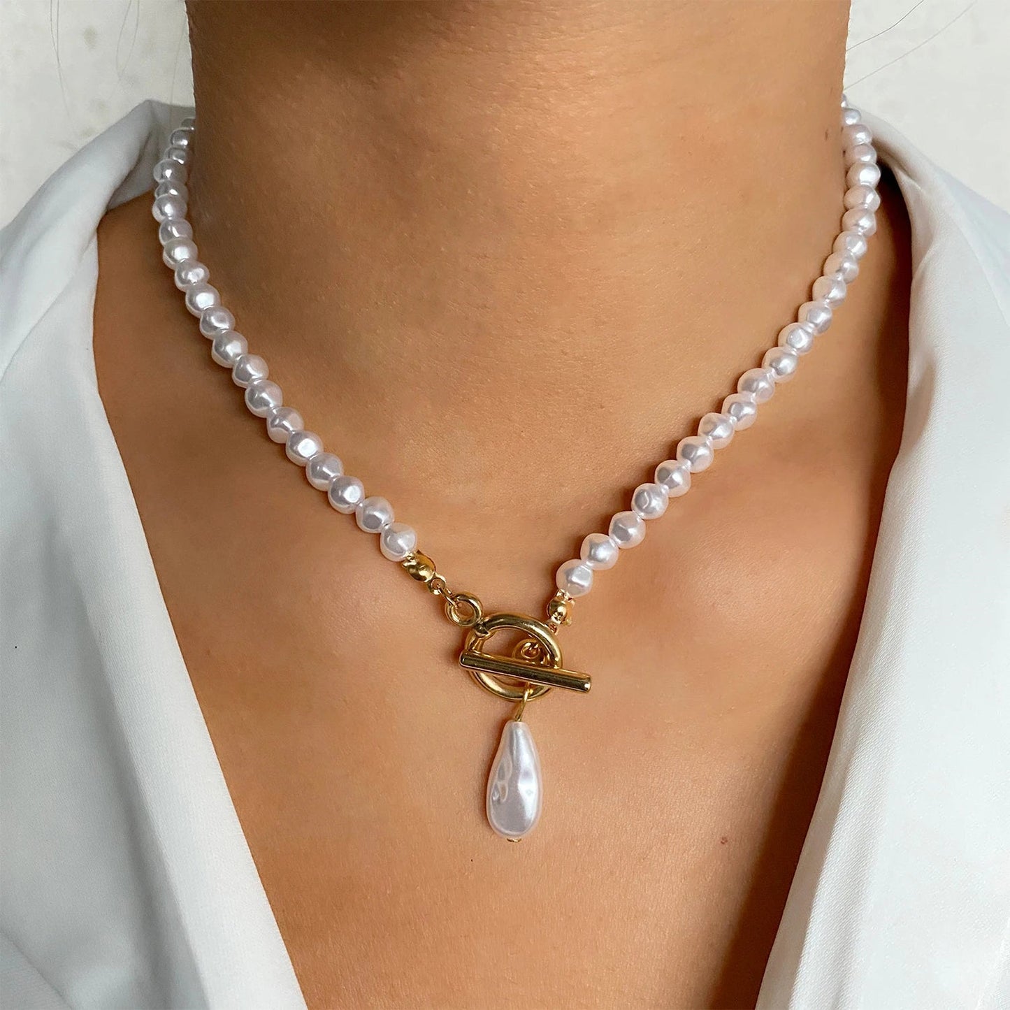 Vienkim Baroque Style Necklace Neck Chains for Pearl Simple Hip Hop Metal Choker Punk Clavicle Chain Jewelry