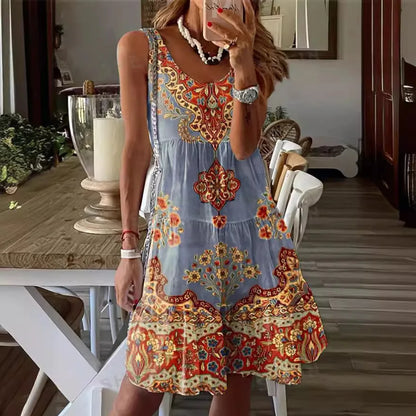 EP | 2024 Nouveau européen et américain d'été imprimé sans manches col V robe gilet de mode de vacances robe imprimée pour les femmes