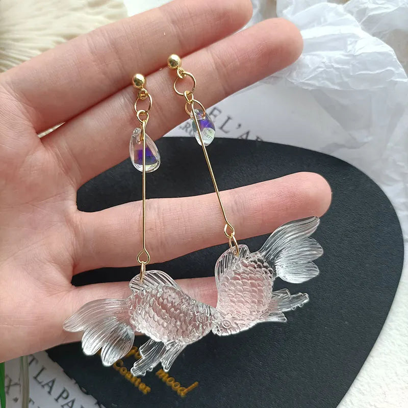 Transparent Goldfish Dangle Earrings