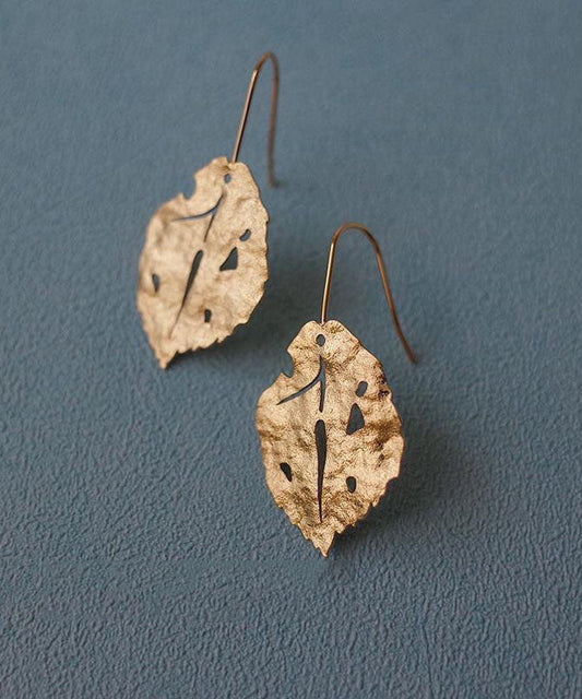 Khaki Copper Overgild Maple Leaf Drop Earrings
