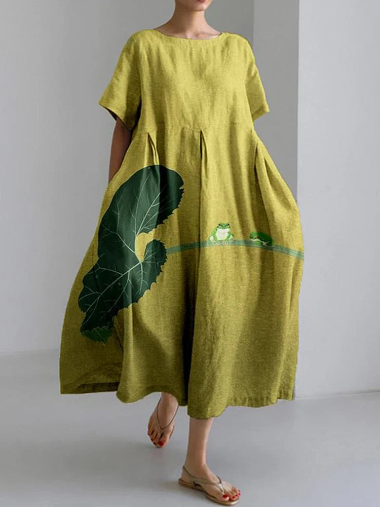 EP | 2024 Nouvelle Femme Col Rond Longue Robe Loisir Été Grande Taille Frais Poisson Imprimé Robe Route Vacances Manches Courtes