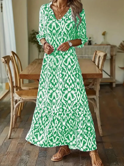 EP | 2024 européenne et américaine transfrontalière AliExpress automne et hiver fashionista douce lâche v-cou d'impression mi-manches robe longue