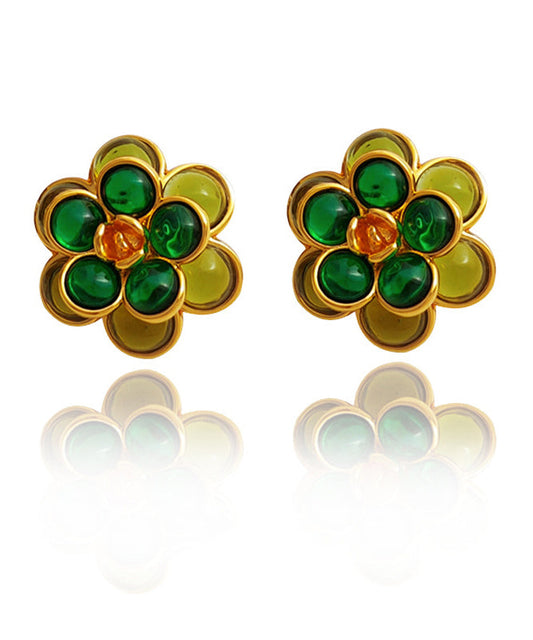Simple Green Copper Glod Plated Stud Earrings