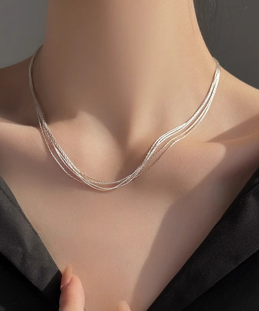 Simple Silk Sterling Silver Layered Necklace Po026