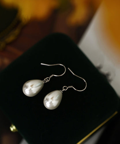 Simple Silk Sterling Silver Pearl Drop Earrings