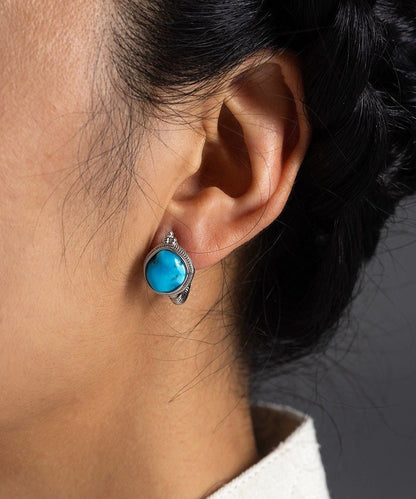 Simple Silk Sterling Silver Turquoise Stud Earrings