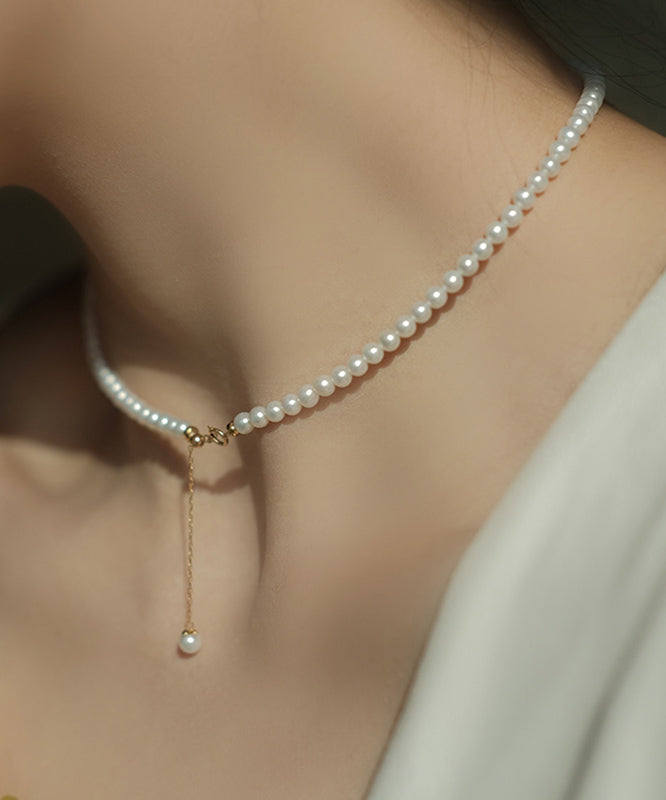 Simple White 14k Gold Pearl Pendant Necklace