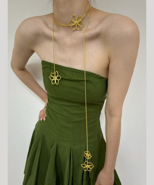 Skinny Gold Metal Overgild Hollowed Out Lariat Necklace Yr006