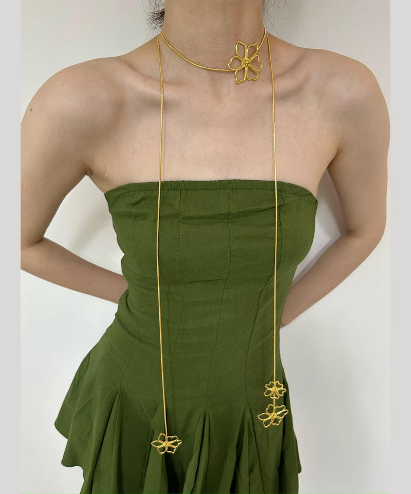 Skinny Gold Metal Overgild Hollowed Out Lariat Necklace Yr006