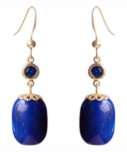 Skinny Royal Blue 14k Gold Gem Stone Drop Earrings