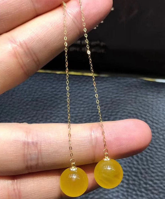 Skinny Yellow 18k Gold Amber Honey Wax Drop Earrings