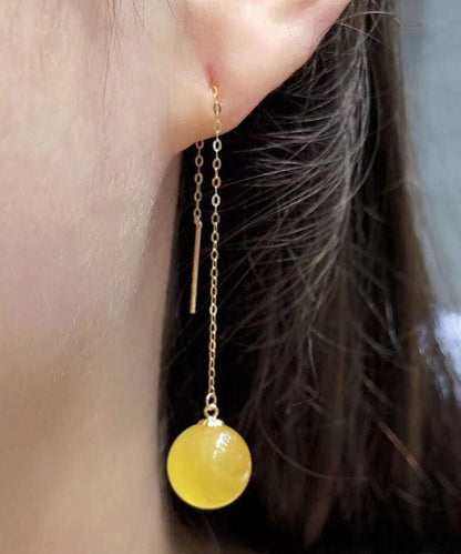 Skinny Yellow 18k Gold Amber Honey Wax Drop Earrings