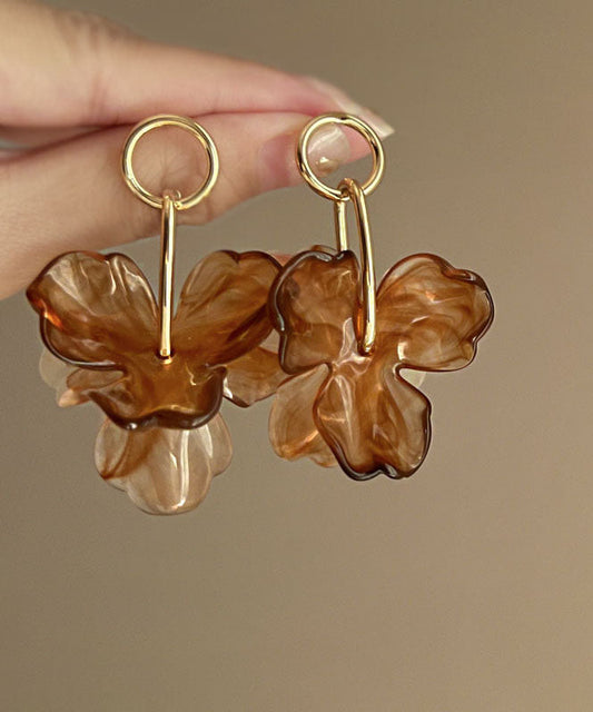 Style Coffee Acrylic Alloy Resi Hoop Earrings