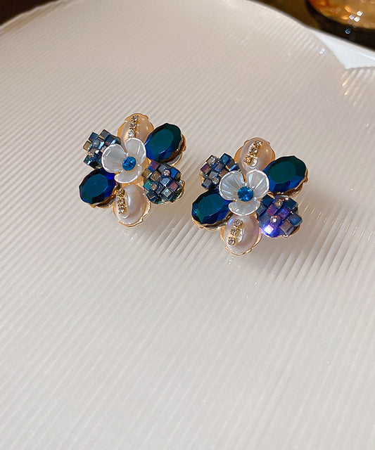Style Colorblock Copper Pearl Zircon Stud Earrings