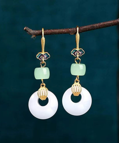 Style Gold Ancient Gold Jade Auspicious Clouds Drop Earrings Kx1060