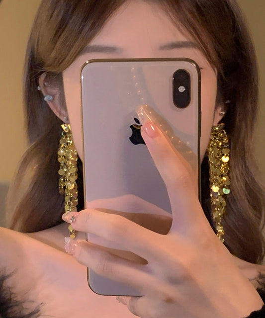 Style Gold Copper Overgild Sequins Tassel Drop Earrings