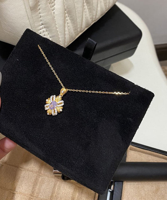 Style Gold Copper Overgild Zircon Sunflowe Pendant Necklace Yd042
