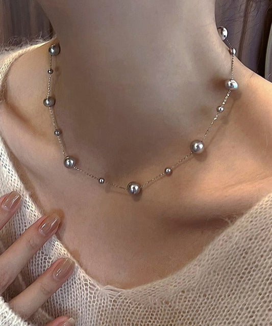 Style Grey Sterling Silver Overgild Inlaid Pearl Pendant Necklace Po047