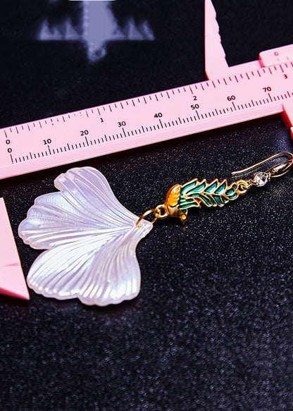 Style Light Purple Ginkgo Leaf Peacock Gilding Drop Earrings